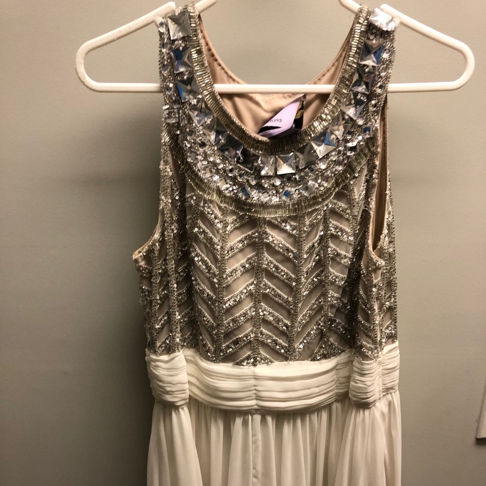 JS collections white sequined prom dress